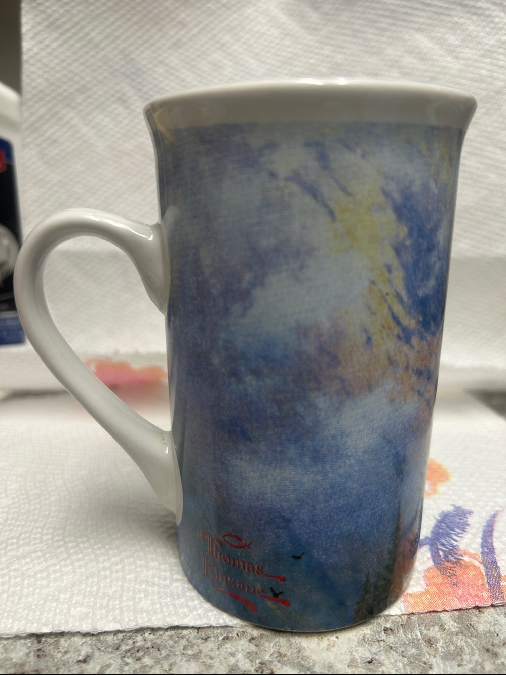 Thomas Kinkade Winter Cottage Mug - Blue, White, Gold - Picture 4 of 9